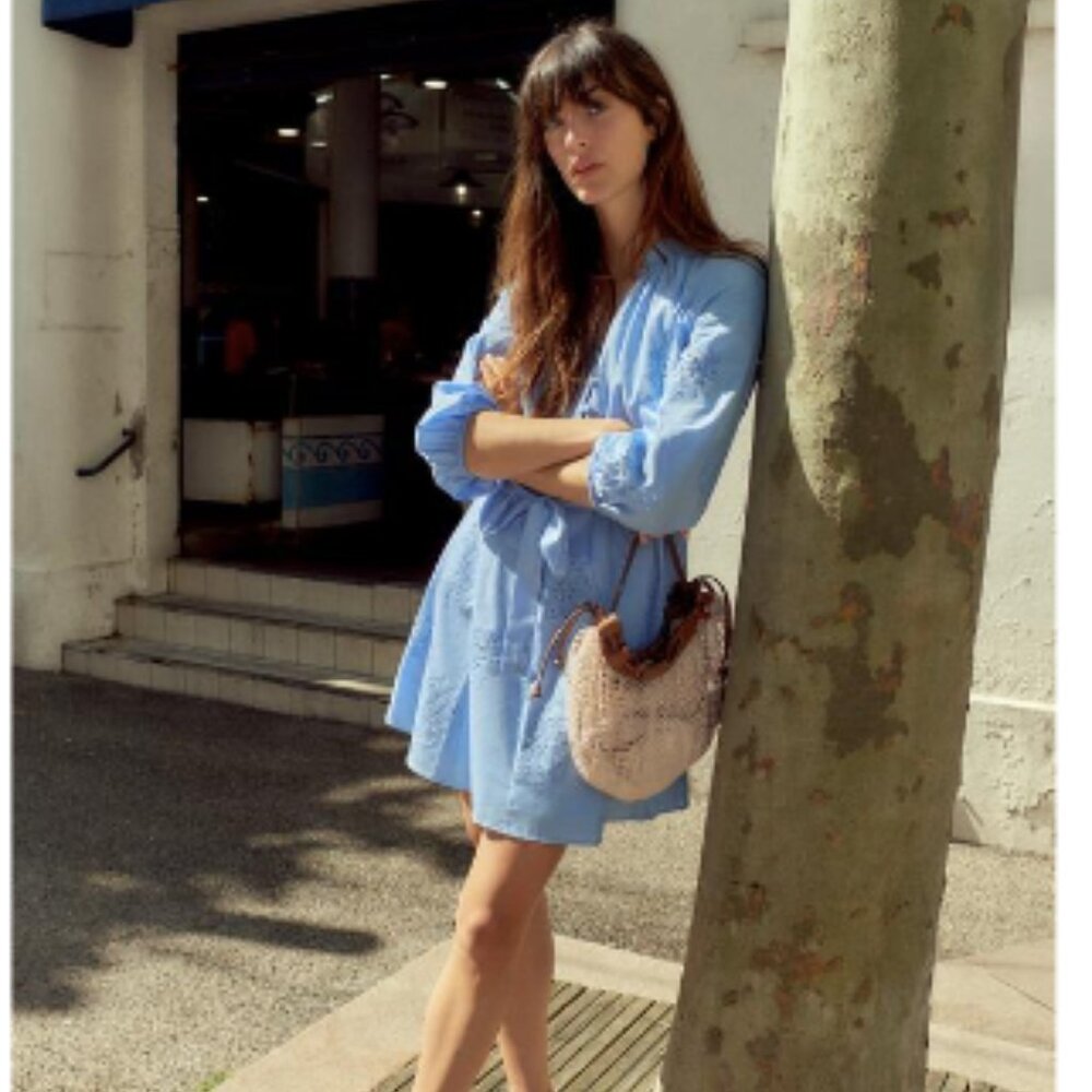 Zara RUBBERIZED EMBROIDERY POPLIN DRESS